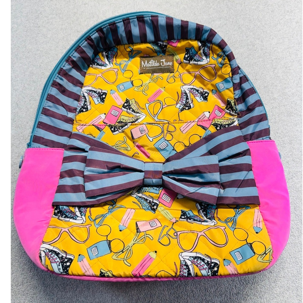 Matilda Jane Backpack Kids One Size Yellow Pink Quilted Bow School Theme Bag